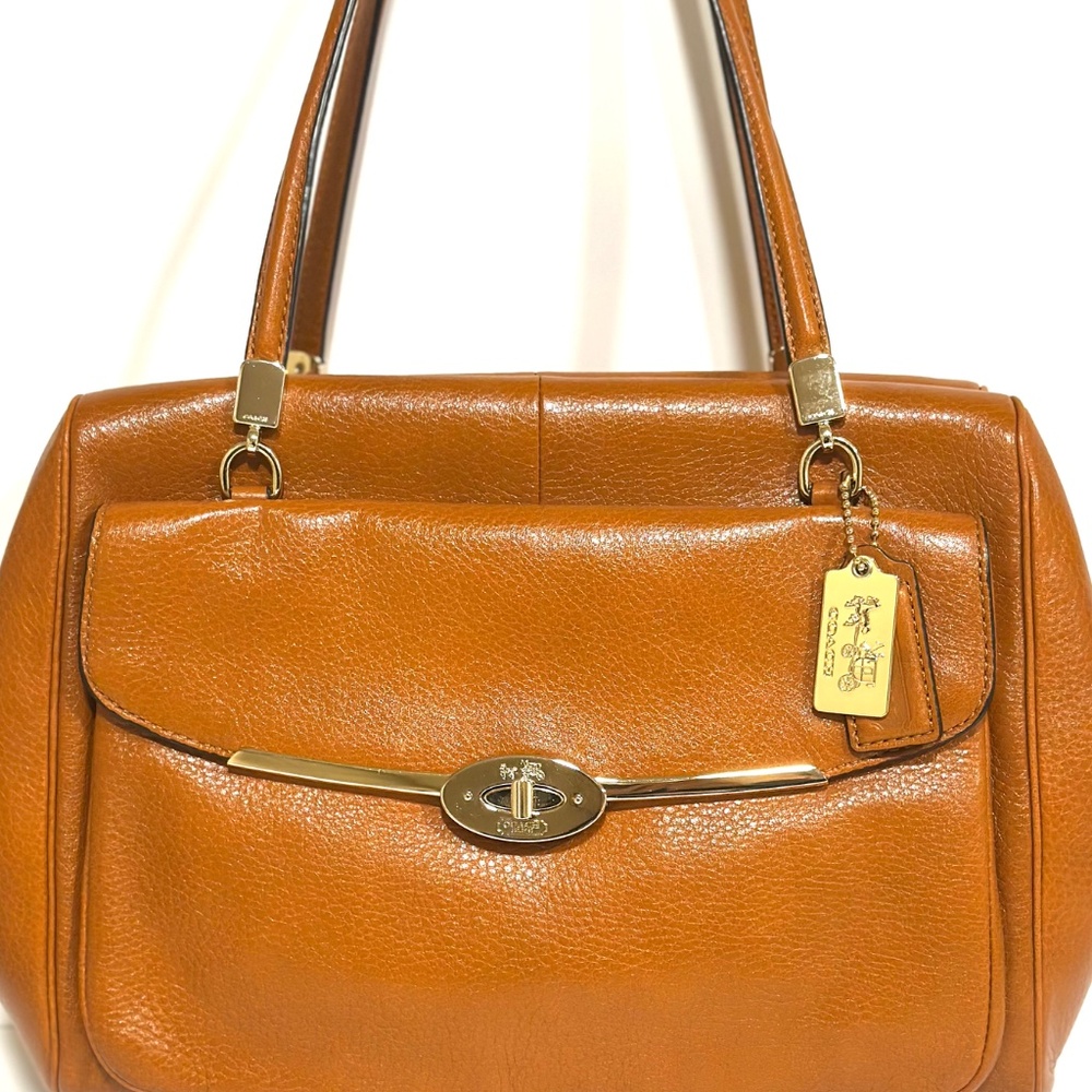 Coach Madison Madeline Large Brown Leather Bag Satchel Front Turn Lock Pocket - Picture 2 of 16